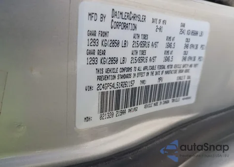 2001 Chrysler Town & Country Lxi z USA, uszkodzony, nr VIN 2C4GP54L51R261157